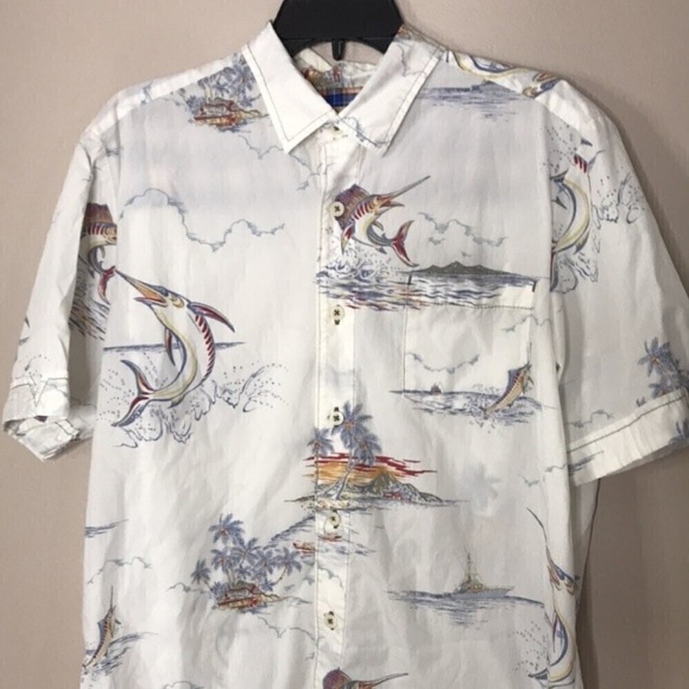 Tommy bahama 100% cotton button up short sleeve shirt with swordfish size M - Picture 2 of 13
